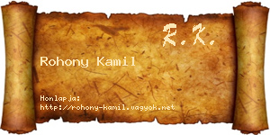 Rohony Kamil névjegykártya